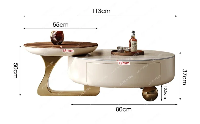 Living room home light luxury high-end new high-end creative antique round rock slab solid wood coffee table