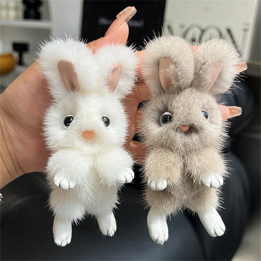 

Mink Fur Keychain Furry Doll Bunny Toy Rabbit Women Bag Car Key Chain Pendant Decoration Jewelry Bags Hangings Accessories Gifts