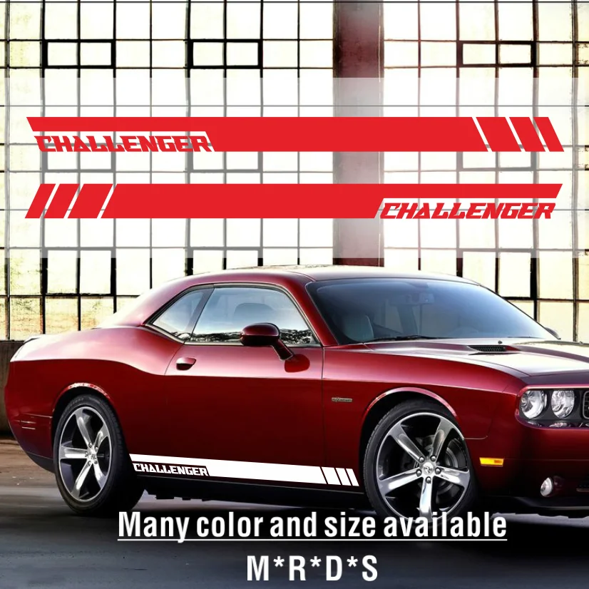 2 Pcs Racing Sport Door Side Stripes Skirt Sticker For Dodge Challenger SXT SRT HELLCAT Demon Accessories