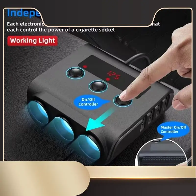 

Автомобильный прикуриватель 180 Вт, множественный тройной разветвитель с переключателем, цифровой дисплей напряжения, 4 USB-порта, адаптер зарядного устройства типа C-N36R