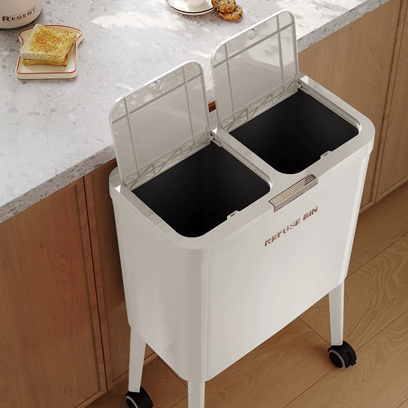 Innovative Movable Slim Tall Kitchen Trash Can Ergonomic Press Lid No Bend Trash Can Kitchen Trash Bin Kitchen Trash Can