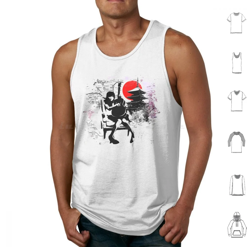 Japanese Guitar Girl Tank Tops Vest Sleeveless Japan Japanese Kyoto Tokyo Shrine Temple Origami Karate Shinjuku Harajuku