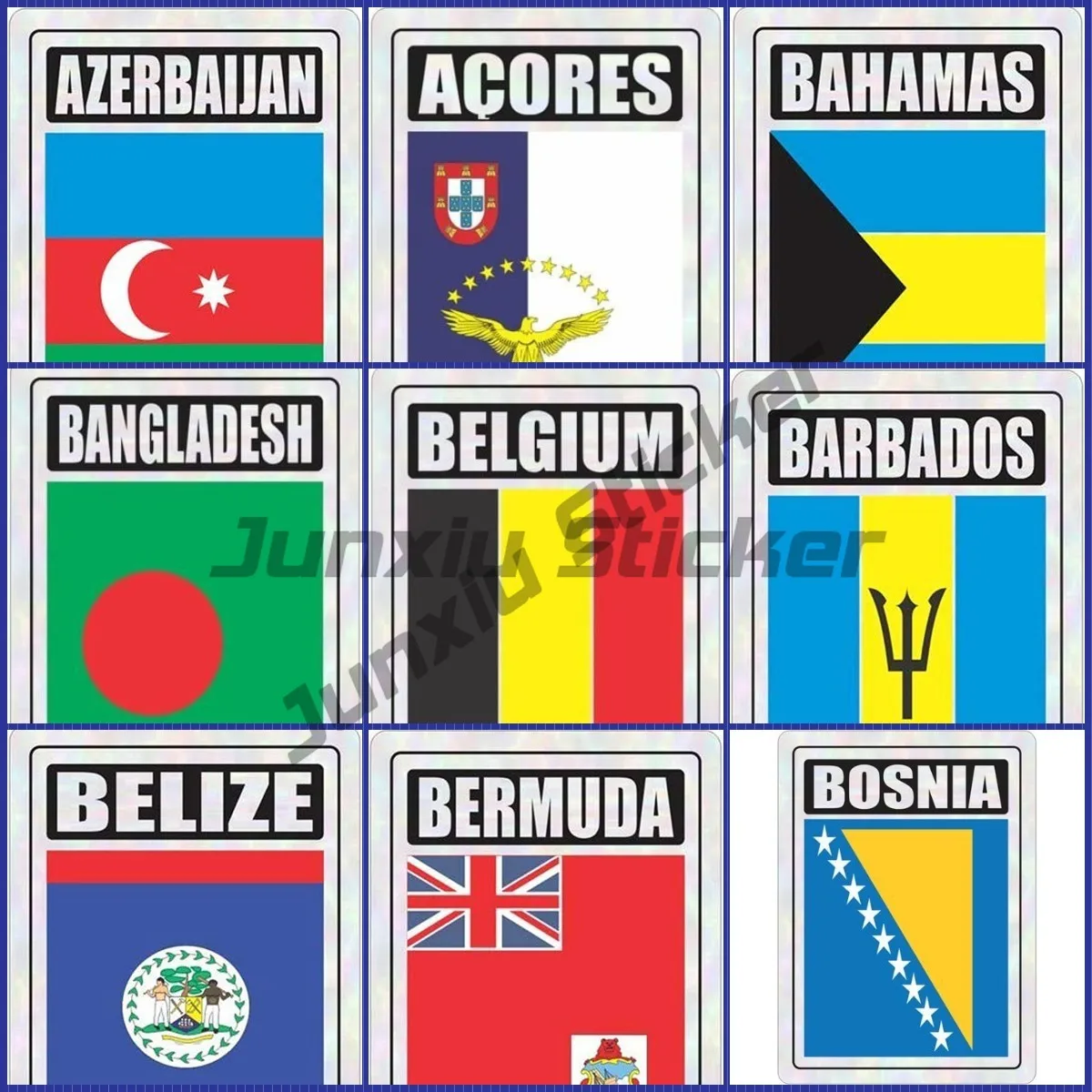 Vertical Flag AZERBAIJAN ACORES BAHAMAS BANGLADESH BAEBADOS BELGIUM BELIZE BERMUDA BOSNIA Vinyl Self-adhesive Car Sticker