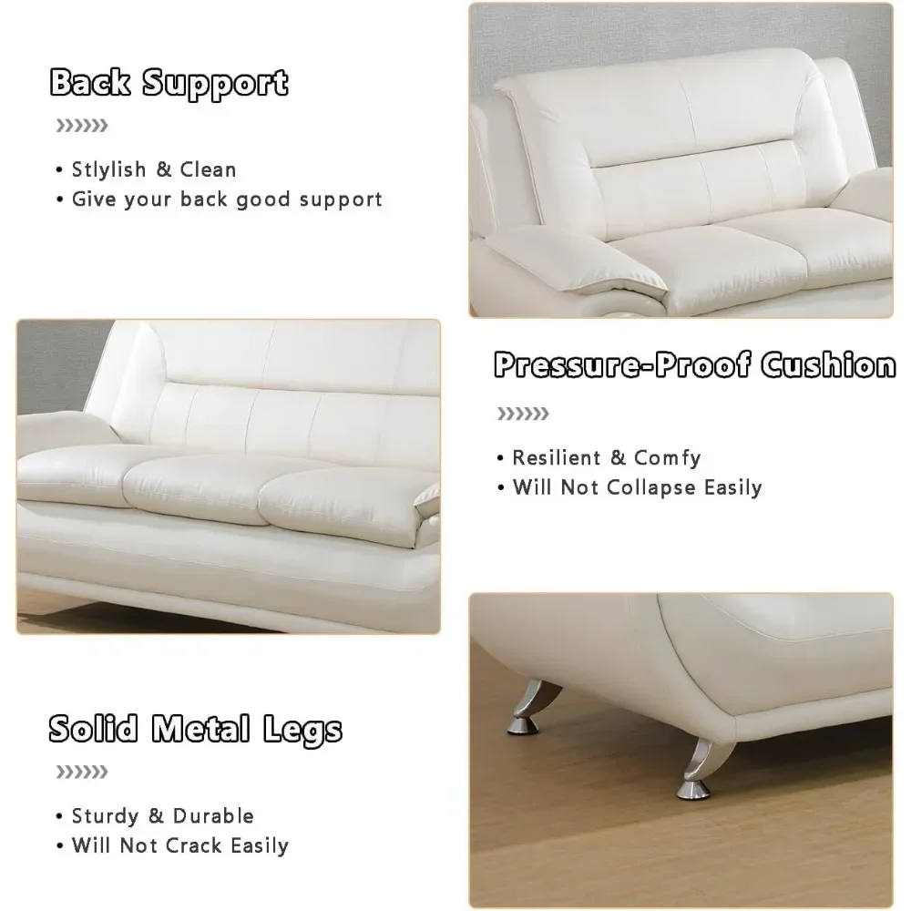 Sofás de cuero blanco cremoso para sala de estar, conjunto de muebles seccionales, sofá y Loveseat