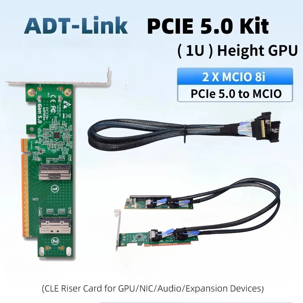 PCI Express 5.0 X16 To 2x MCIO 8X Expansion Card 8i Adapter 1U Expansion Adapter Card Dual MCIO X8 Port GEN 5 HBA Breakout Card