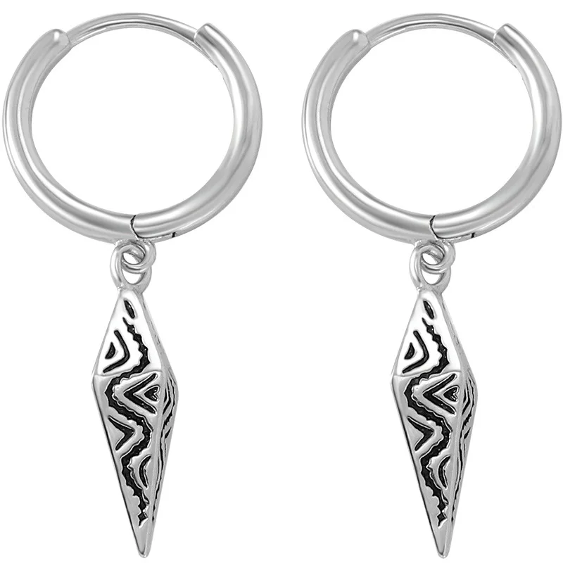 Boucles d\'oreilles en argent regardé 925 pour hommes, motif géométrique vintage, oreille conique, bijoux strucBoy, personnalité, hip hop,