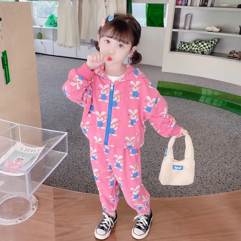 

Детский комплект с принтом кролика, повседневная спортивная одежда, милый стиль, хлопок с добавлением шелковых волокон, весна-осень, новинка