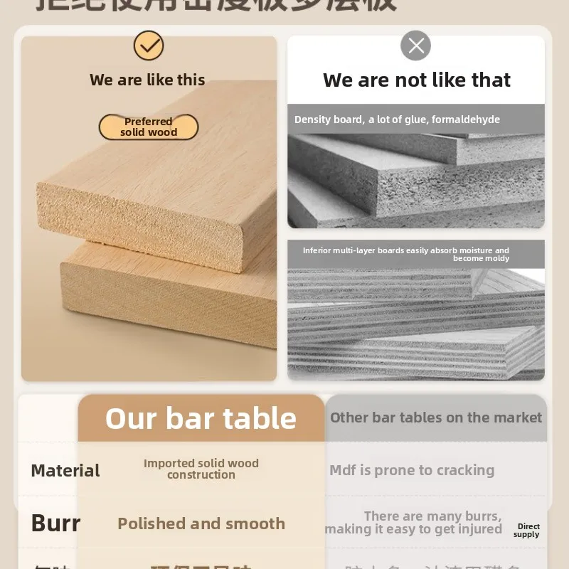 Solid wood bar table retractable small apartment is very narrow, living room high-footed balcony leisure small bar