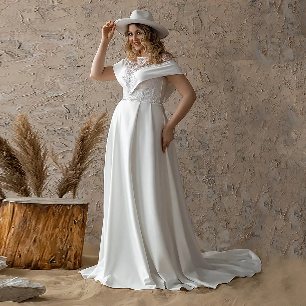 Abito da sposa bianco Plus Size per la sposa 2024 Bohemian Sweep Train con perline di pizzo abito da sposa Vintage Custom muslimah