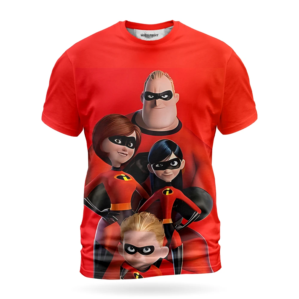 2024 Summer New Men's 3D Printing Cartoon The Incredibles Casual Short sleeved Women's Children's Sports Street Large Top