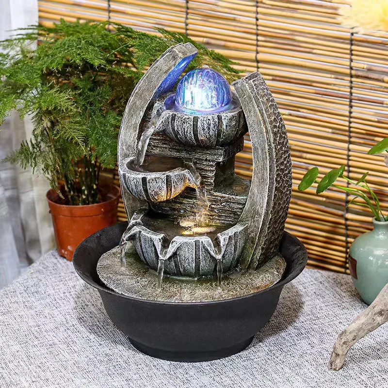 

# Home Decor Office Feng Shui Fountain 3-Tier Waterfall With Crystal Ball Resin Crafts Tabletop Indoor Water Fountain