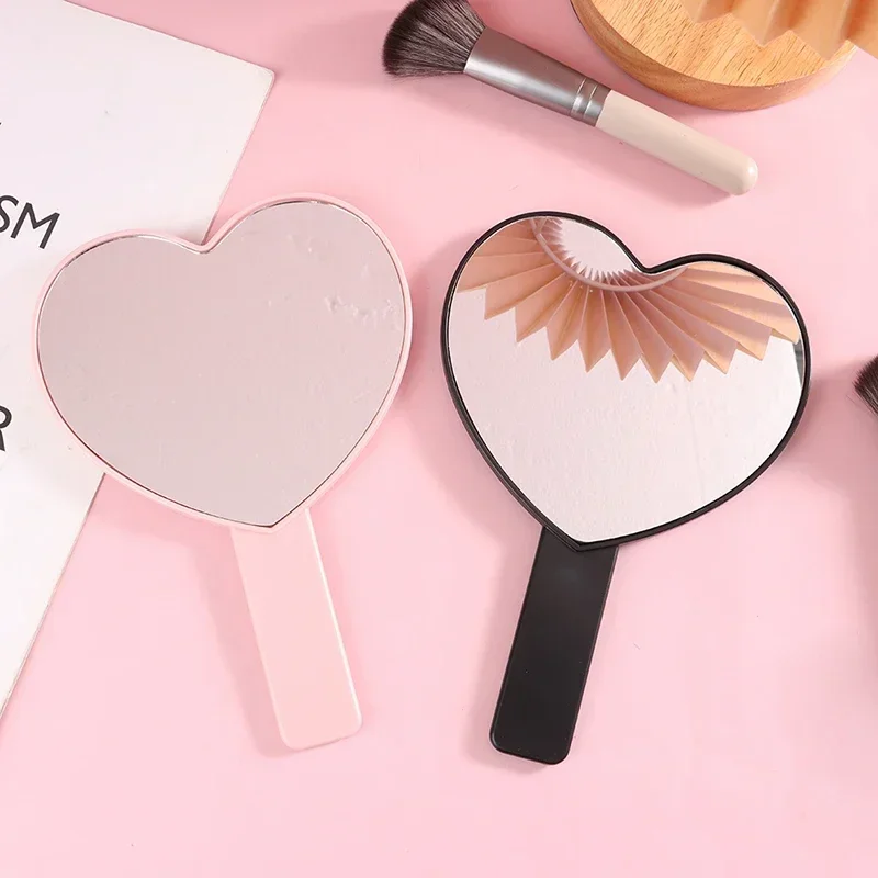 Pink High Definition Handheld Heart-shaped Eyelash Mirror Eyelash Inspection Mirror Makeup Gadget Vanity Mirror for Girl Gifts