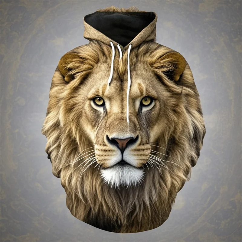3D Lion Graphic Printed Men's Hoodie Fashion Street Hooded Sweatshirt Summer Autumn Oversized Tracksuit Pullover Casual Hoodies