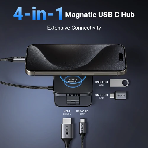 Imagen 2 del producto UGREEN-concentrador de red USB C plegable, 4K, 60Hz, HDMI, PD100W, USB3.0, estación de acoplamiento para teléfono, tableta, ordenador portátil, Macbook Pro Air, Android, divisor USB