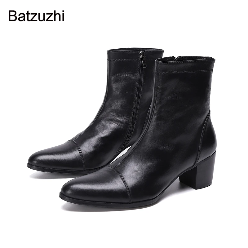 

Batzuzhi 7cm High Heels Handsome Men Boots Genuine Boots Men Black Ankle Knight Botas Hombre for Men Party/Wedding, EU38-46!