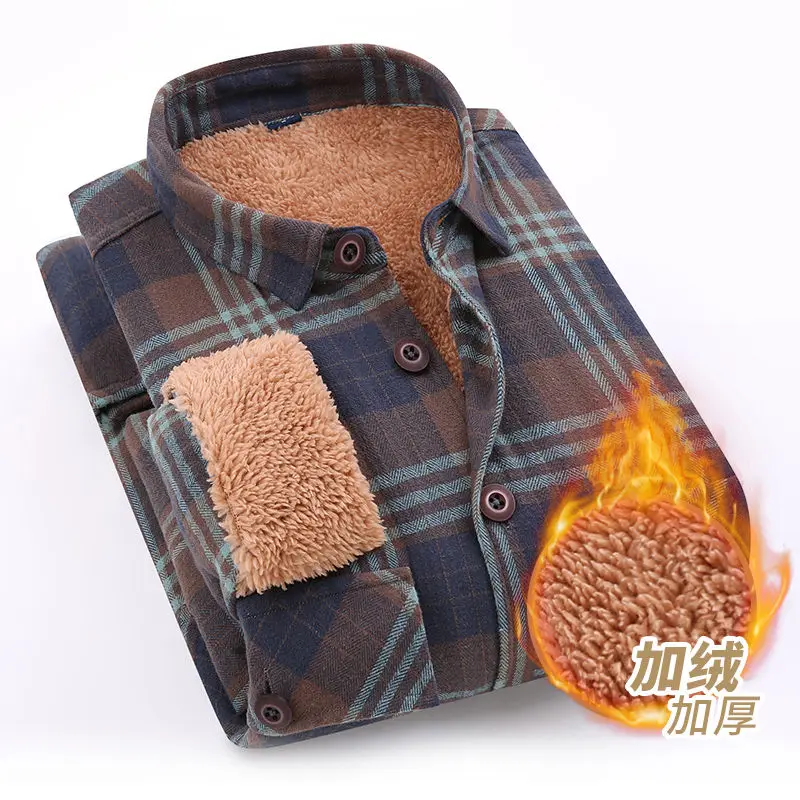 

Деловые 2025 г., новые зимние клетчатые флисовые и утолщенные рубашки из овечьей кожи, свободные повседневные и теплые рубашки с длинными рукавами для мужчин, рубашки