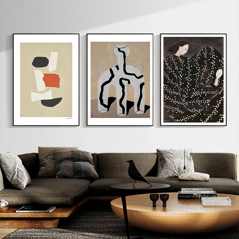 Lienzo abstracto retro moderno nórdico de moda, póster de pintura, cuadros de pared, arte para decoración de sala de estar, n