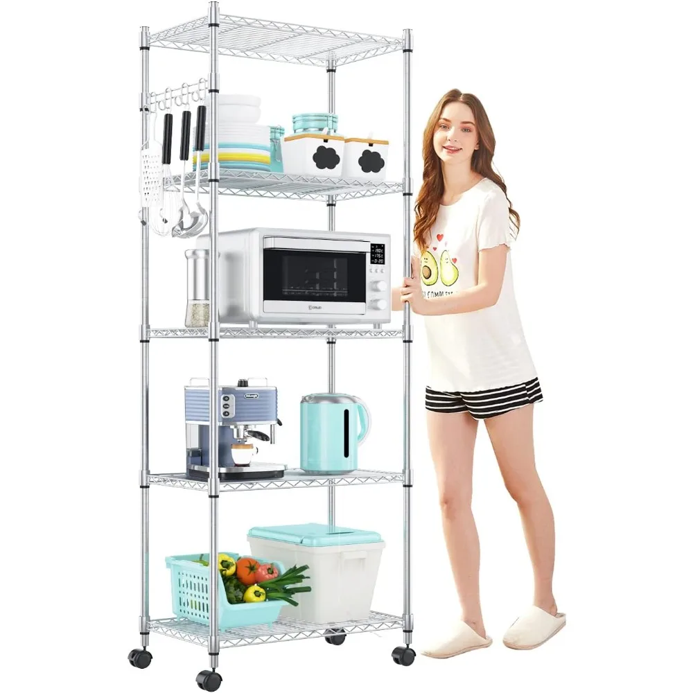 

5-Tier Shelf Shelves for Storage, Wire Shelving Storage Racks, Heavy Duty Shelving, Adjustable Metal Shelf for Garage, Pantry,