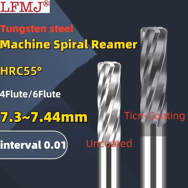 

1PCS 7.3-7.44mm Carbide Machine Reamer Spiral Metal Cutter 6 Flute CNC Tungsten steel Chucking Reamer Cutting Tool Coated Steel