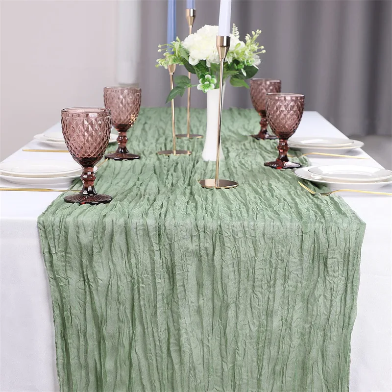 90*180/300/400cm Semi-Sheer Gauze Table Runner Cheesecloth Table Setting Wedding Party Christmas Banquets Arches Cake Decor