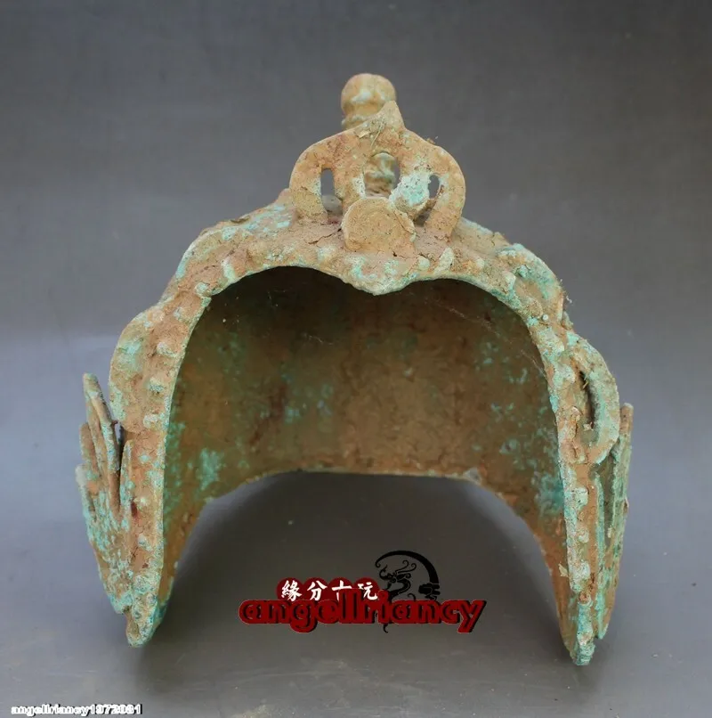 Old Handwork Bronze Patina collectable statue Warring States General Helmet