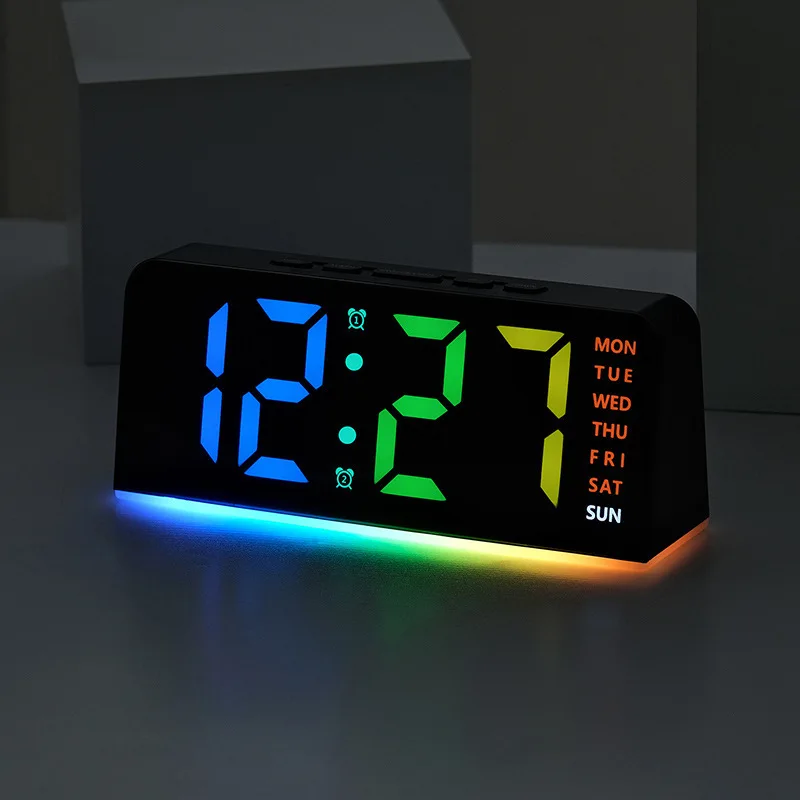 Modern Simple RGB Light Multifunction Desk Clock with Night Light and Bedside Alarm for Home Office Use