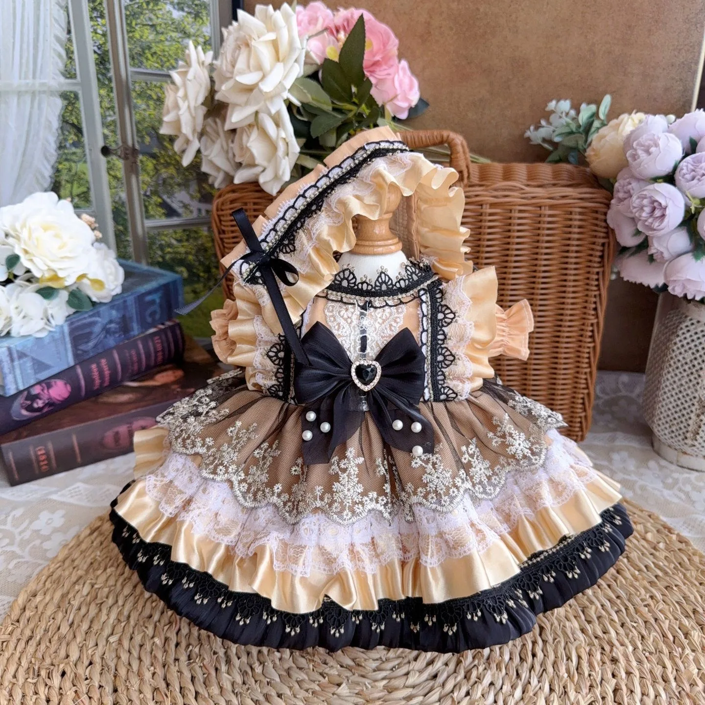 20cm 40cm 10cm 15cm Baumwoll-Puppenkleidung 50-55cm Reborn-Puppenkleidung Puppenkleid im Western-Stil Kaffeebraunes Kleid Haarband Kostenloser Versand