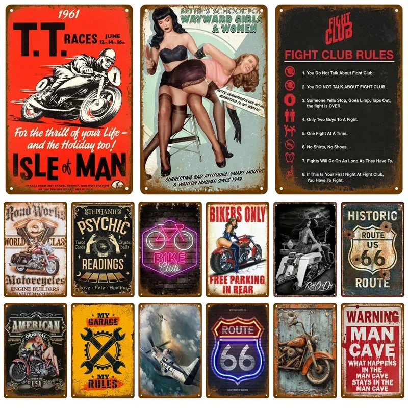 Vintage Raumdekoration Wohnaccessoires Blechschilder Ästhetische Männer-Schlafzimmer Metallschilder Retro Metallplatten Poster Wandkunst Wandbild