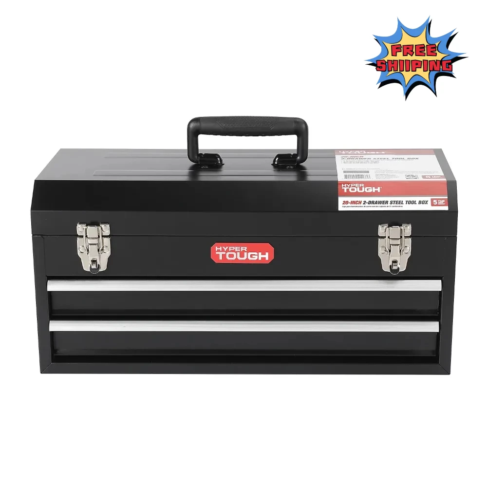 

Portable Multi-Purpose 20-inch 2-Drawer Tool Box, Tool Chest with Flip-up Lid, Black, Steel