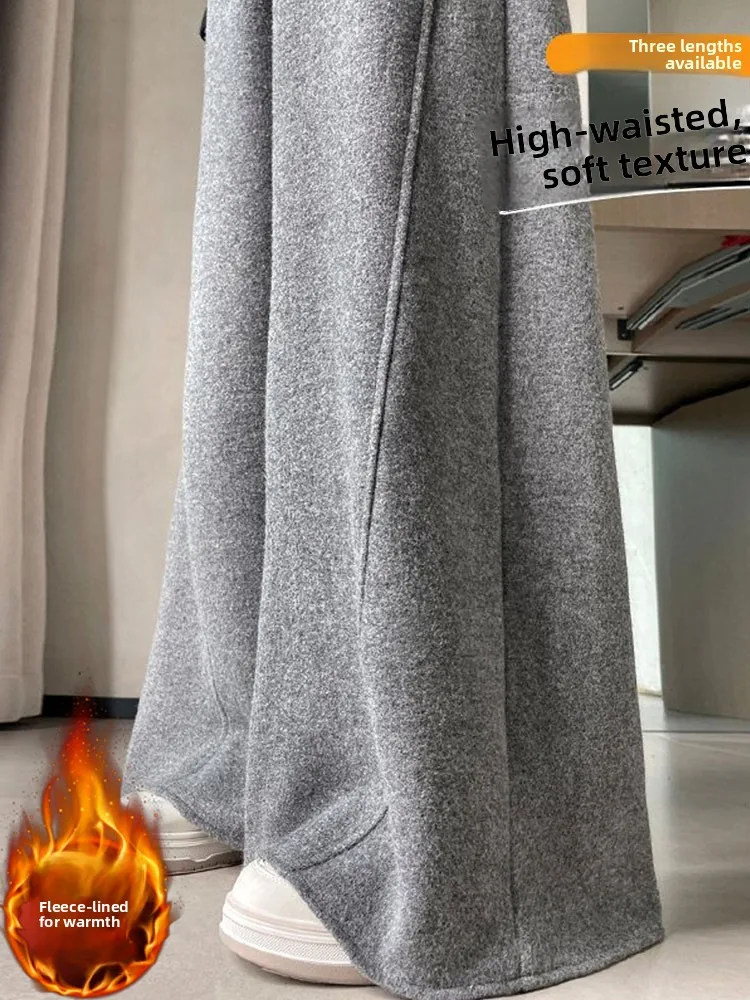 

Женские брюки с высокой талией, на флисовой подкладке, широкие, свободного кроя, в пол, утепленные, из ацетатной шерсти, с эффектом похудения