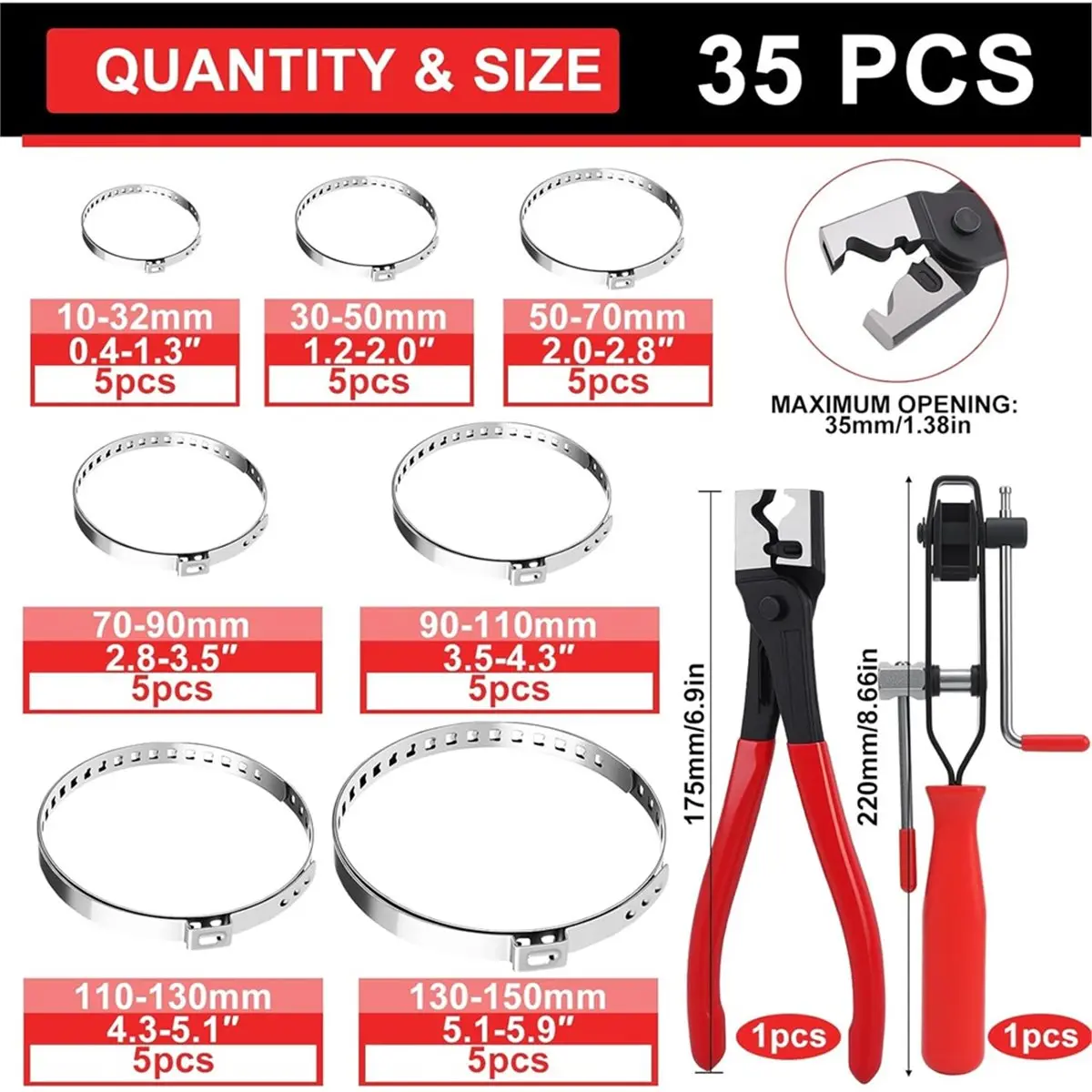 Best of 2026 37 Pieces Stainless Steel Single-Ear Hose Clamps with Hose Clamp Pliers, Hose Clamps Set for Pool Hose Garden Hose