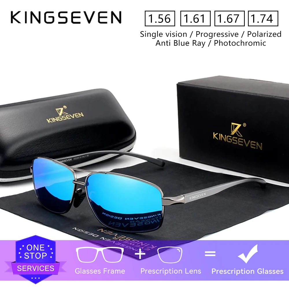 

KINGSEVEN Outdoor Optical Lens Sunglasses Men/Women Prescription Myopia Hyperopia Progressive Glasses Trendy Square Eyewear