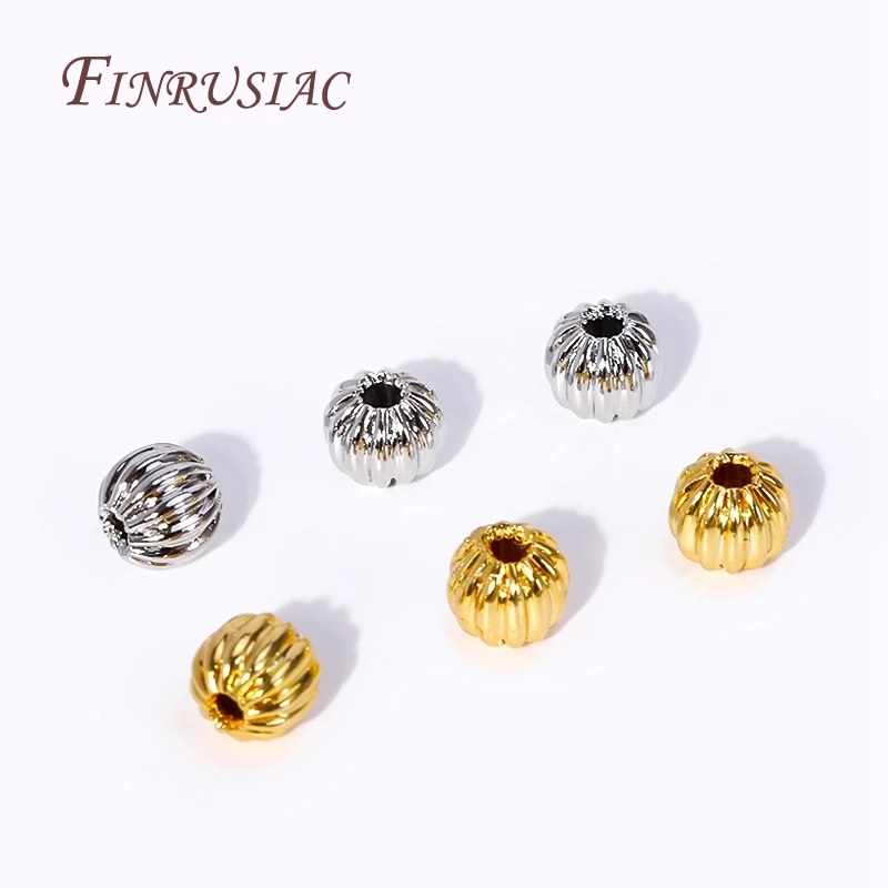 3mm/4mm 18K Gold Plated Corrugated Round Beads Brass Metal Separators Beads Bracelet Beads For DIY Beading Jewelry Accessories