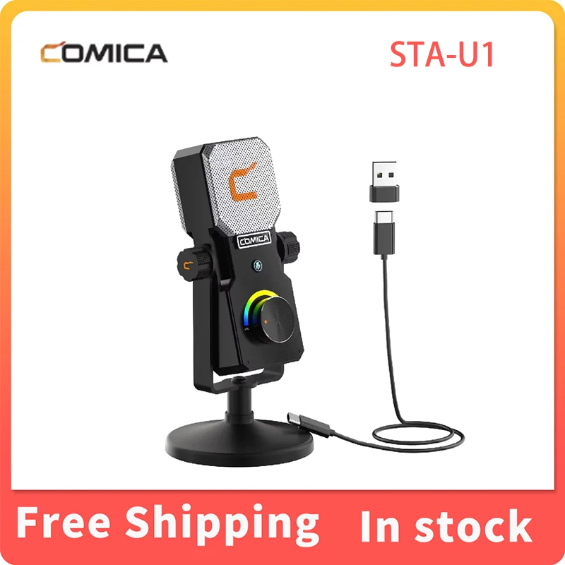 Comica STA-U1 Cardioid USB Mic Gaming Microphone RGB Condenser Microphone Professional Studio Microphone For Laptop Computer