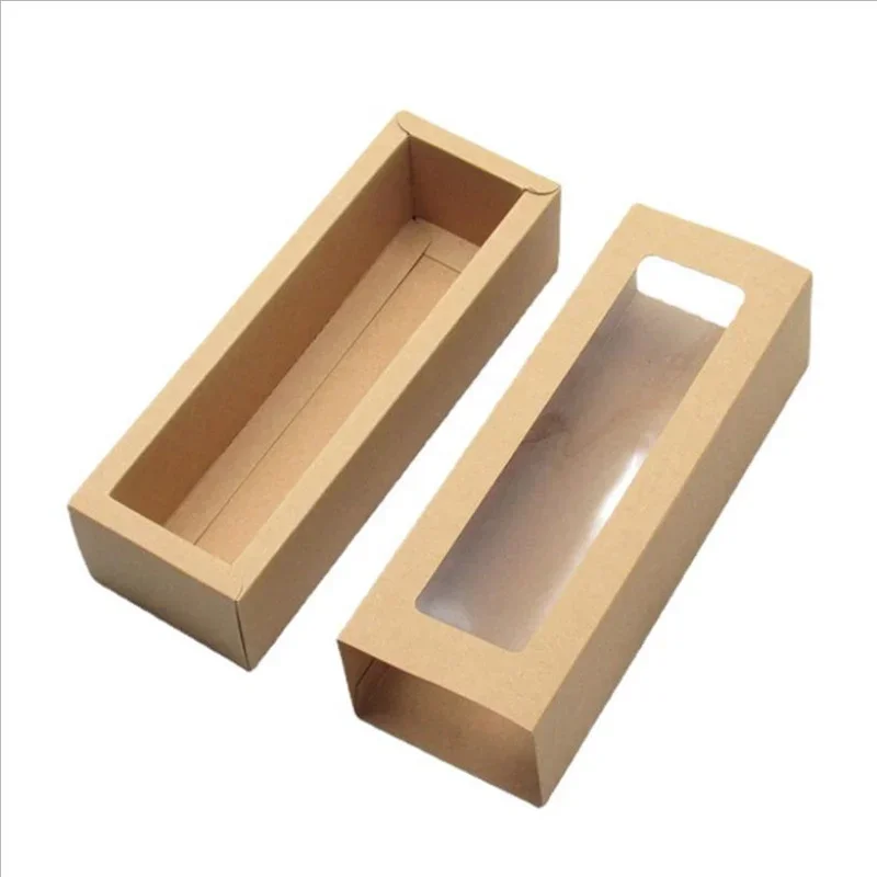 

Transparent PVC Window Macarons Packaging Box Kraft Paper Drawer Box Food Baking Biscuit Packaging Box Paper Box
