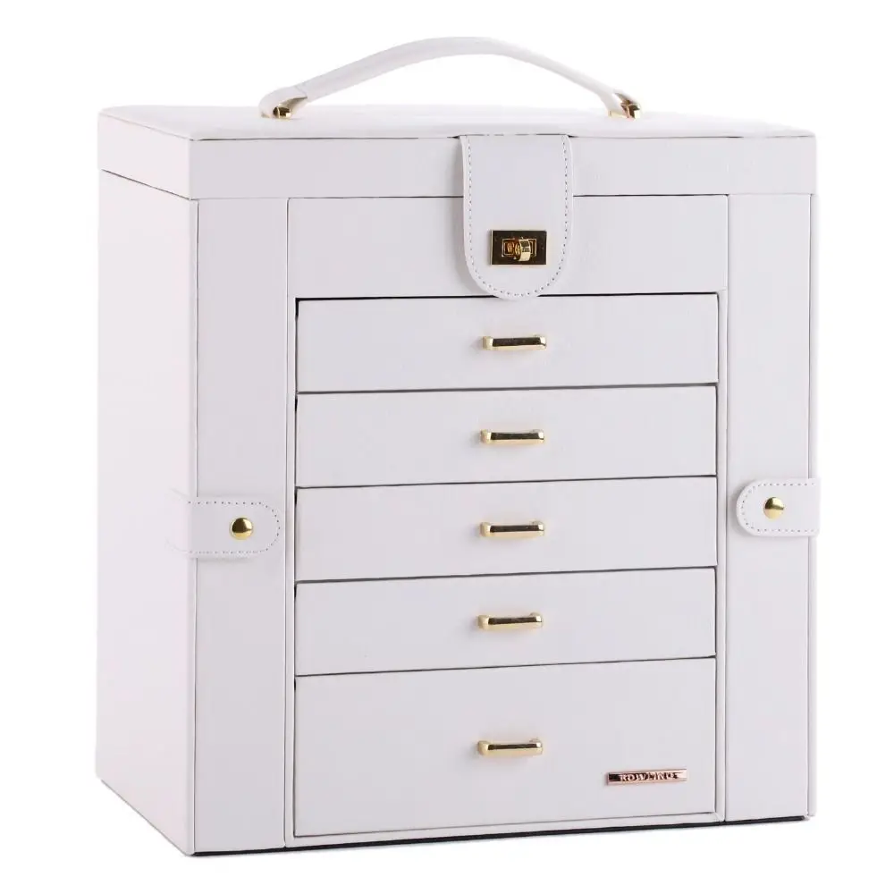 

Очень большая белая шкатулка для ювелирных изделий, портативный шкаф с зеркалом, безделушка, Роскошные PU браслеты, ожерелья, Переносные Чехлы