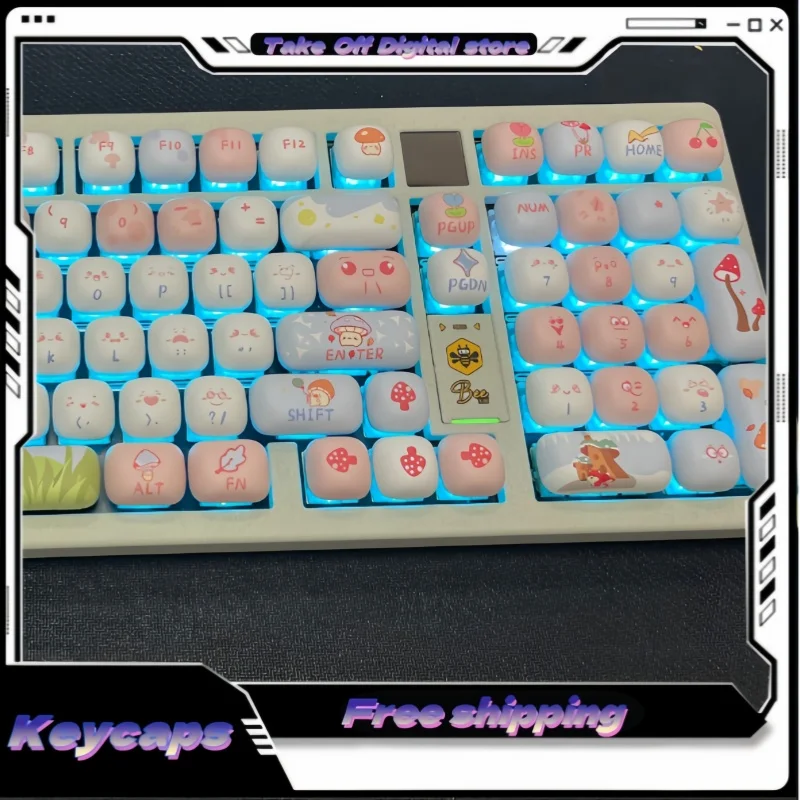 Creative Small Mantou Small Mushroom Shape Mechanical Key Keyboard Key Cap 138 Key Mog Height Pbt Material Personality Key Cap