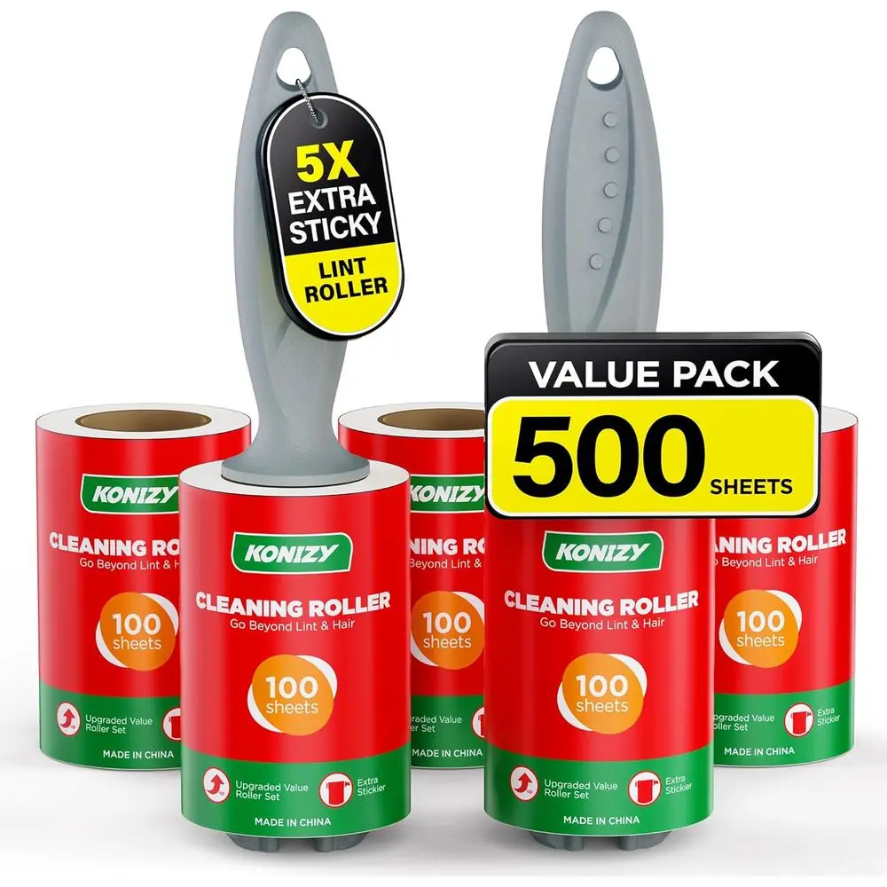 

Суперлипкий ролик для удаления ворса, мега-набор на 500 листов с 2 ручками, портативный очиститель от шерсти животных для одежды, мебели, ковров