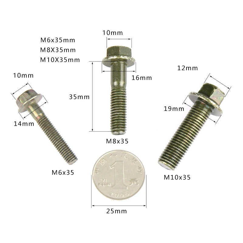 10pcs/lot Motorcycle Flange Outer ​Hexagon Head Screws M6 M8 M10x15/20/25/30/35/40/45/50/55 For ATV Scooter ATV Moped Yamaha