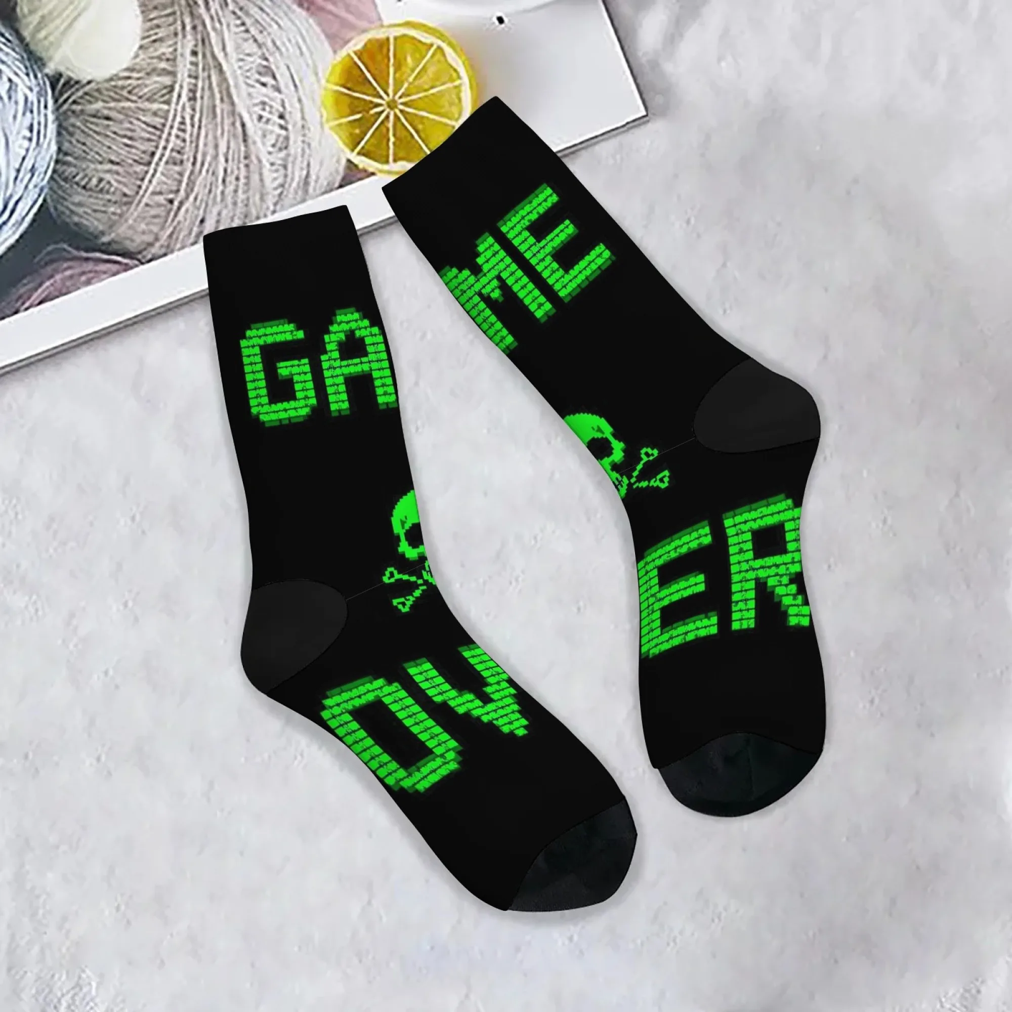 GAME OVER Retro Fashion Men's Socks Crazy Street Hip-Hop Socks Novelty Funny Compression Socks Outdoor Casual Sports Socks Gift