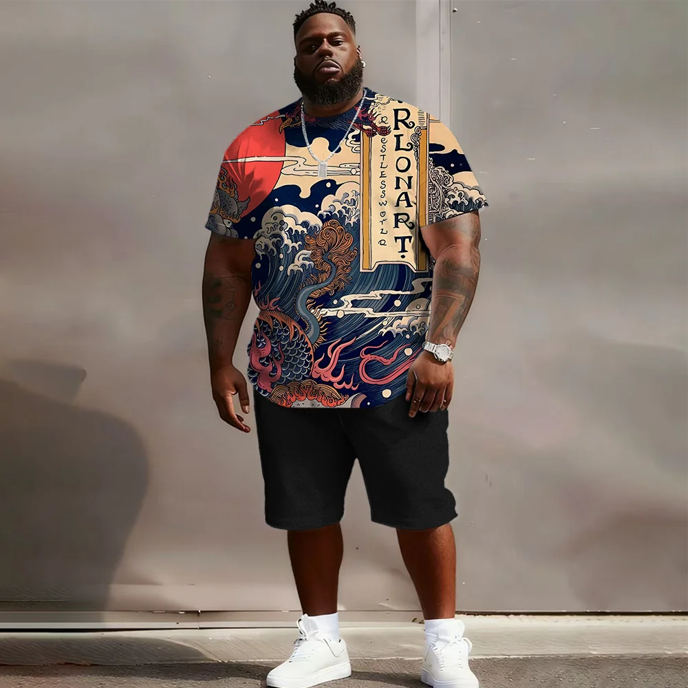 

Мужской комплект с короткими рукавами больших размеров S-9xl: Wacky Animal Vibe — большой и высокий крой из двух предметов, мягкая дышащая ткань,