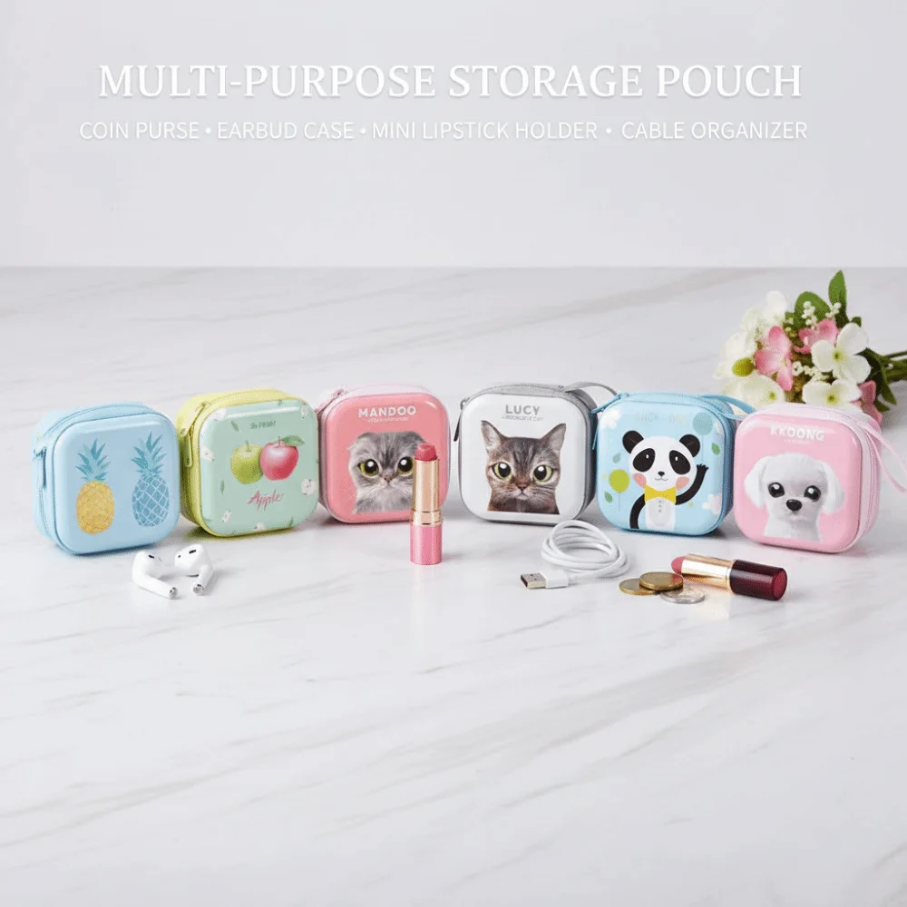 

Оловянная коробка для табака с милым мультяшным принтом, сумка для наушников с фруктами и медведем, органайзер для монет, коробка для хранения кабеля для передачи данных, ежедневное использование