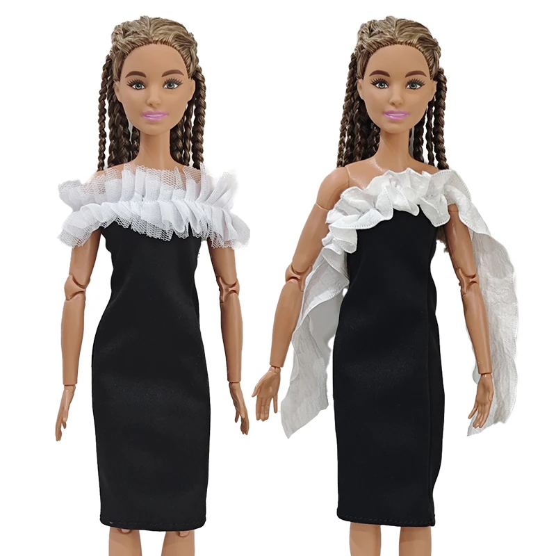 Doll clothing  30cm 1/6  Black and Puff sleeves suspender stripes Slit  dress Daily Wear Accessories Clothes for Barbies doll