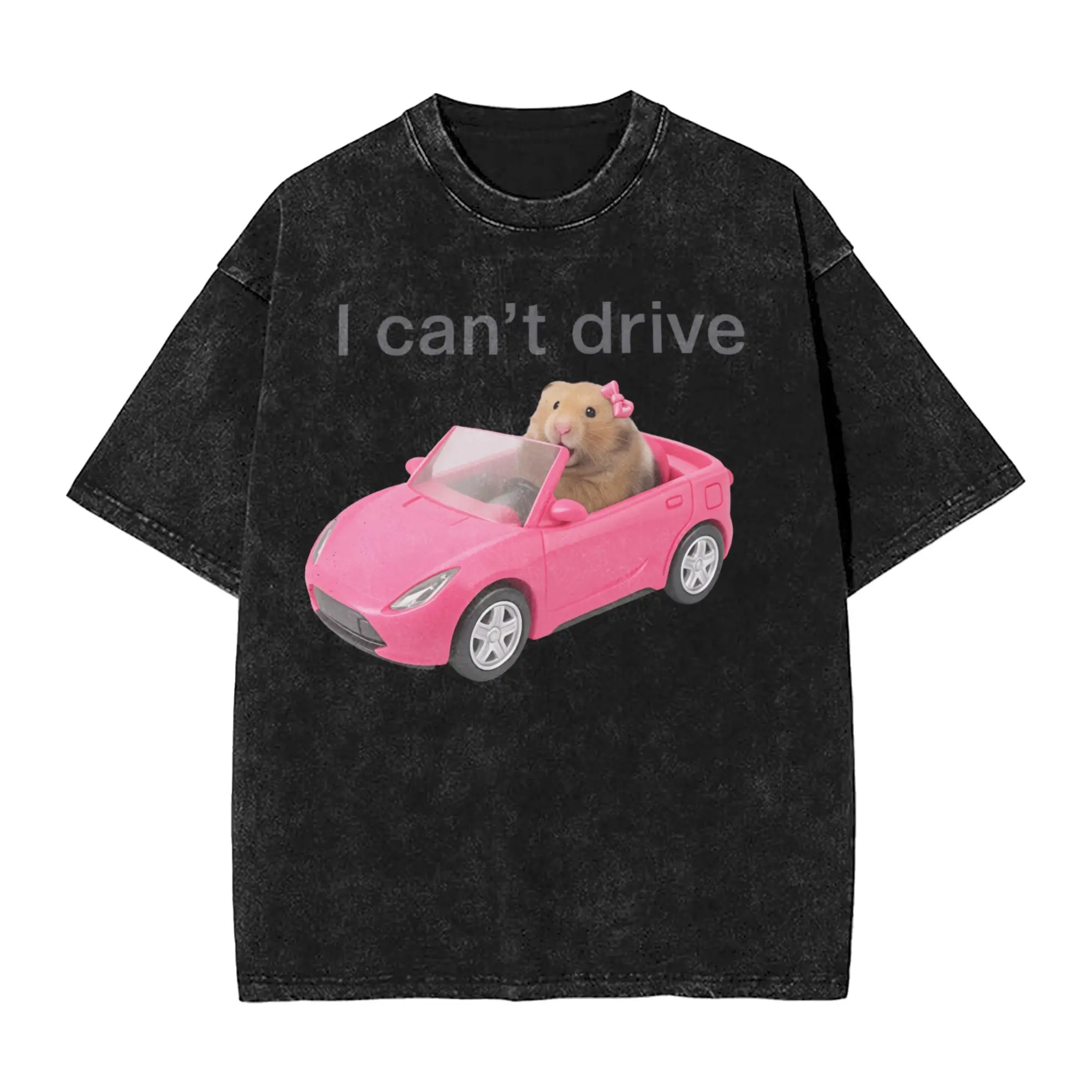 I Cant Drive Cyber Hamster Meme Washed T Shirt Streetwear Hip Hop Novelty T-Shirts Tee Shirt for Men Women Short Sleeve Oversize