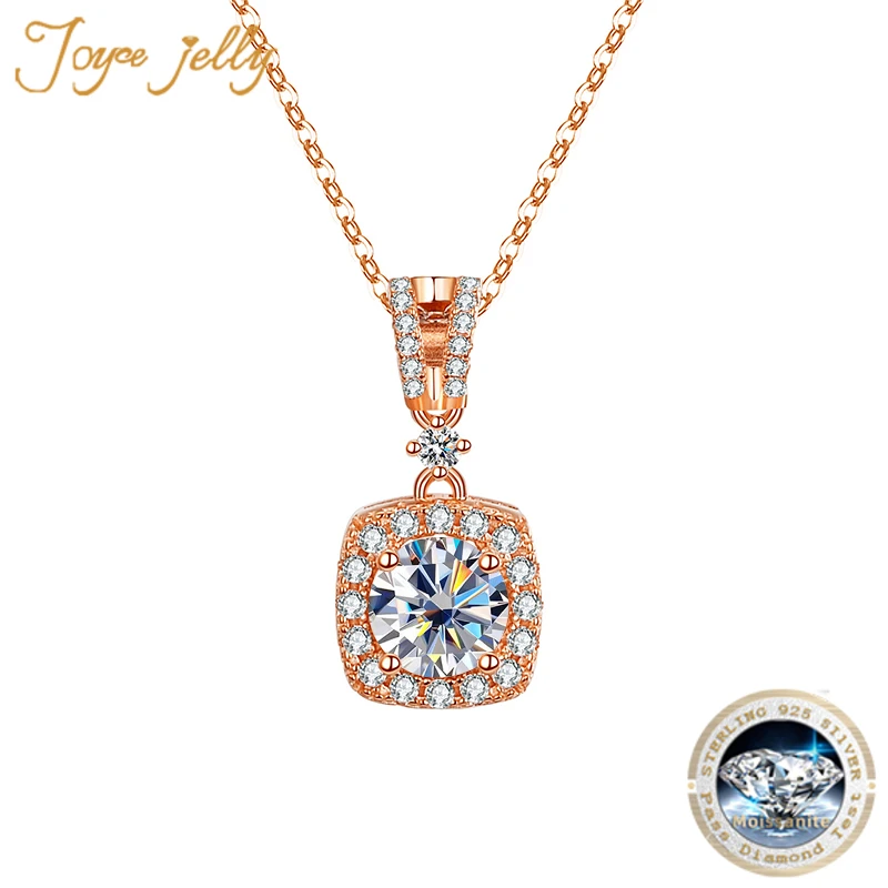 

JoyceJelly S925 Sterling Silver Pendant 1 Carat Moissanite Necklace Women's Luxury Fine Jewelry Rose Gold Color Clavicle Chain