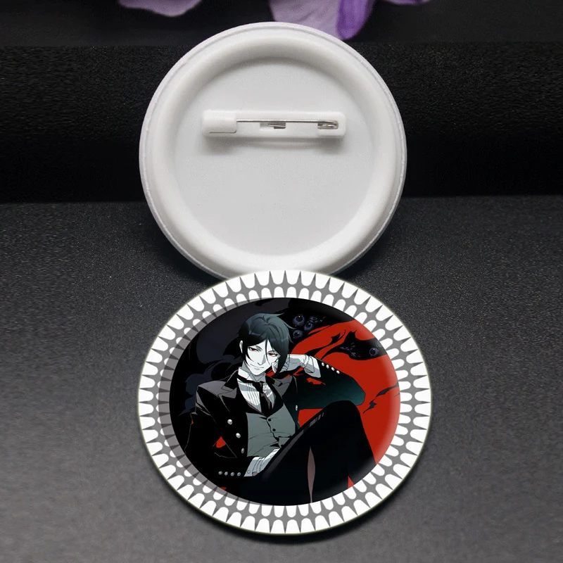 32/44/58mm anime preto mordomo emblemas broches para chapéu criativo lapela pinos botão macio pino decoração presente ciel sebastian mangá