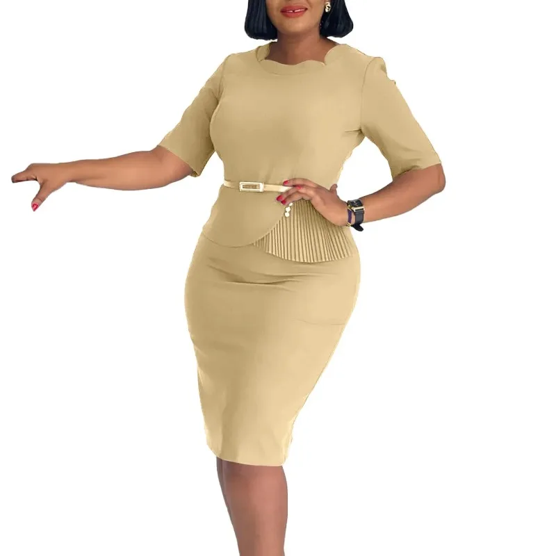 

Africa Clothing Elegant Dashiki African Dresses for Women Summer Fashion Half Sleeve O-neck Polyester Bodycon Midi Dress S-3XL