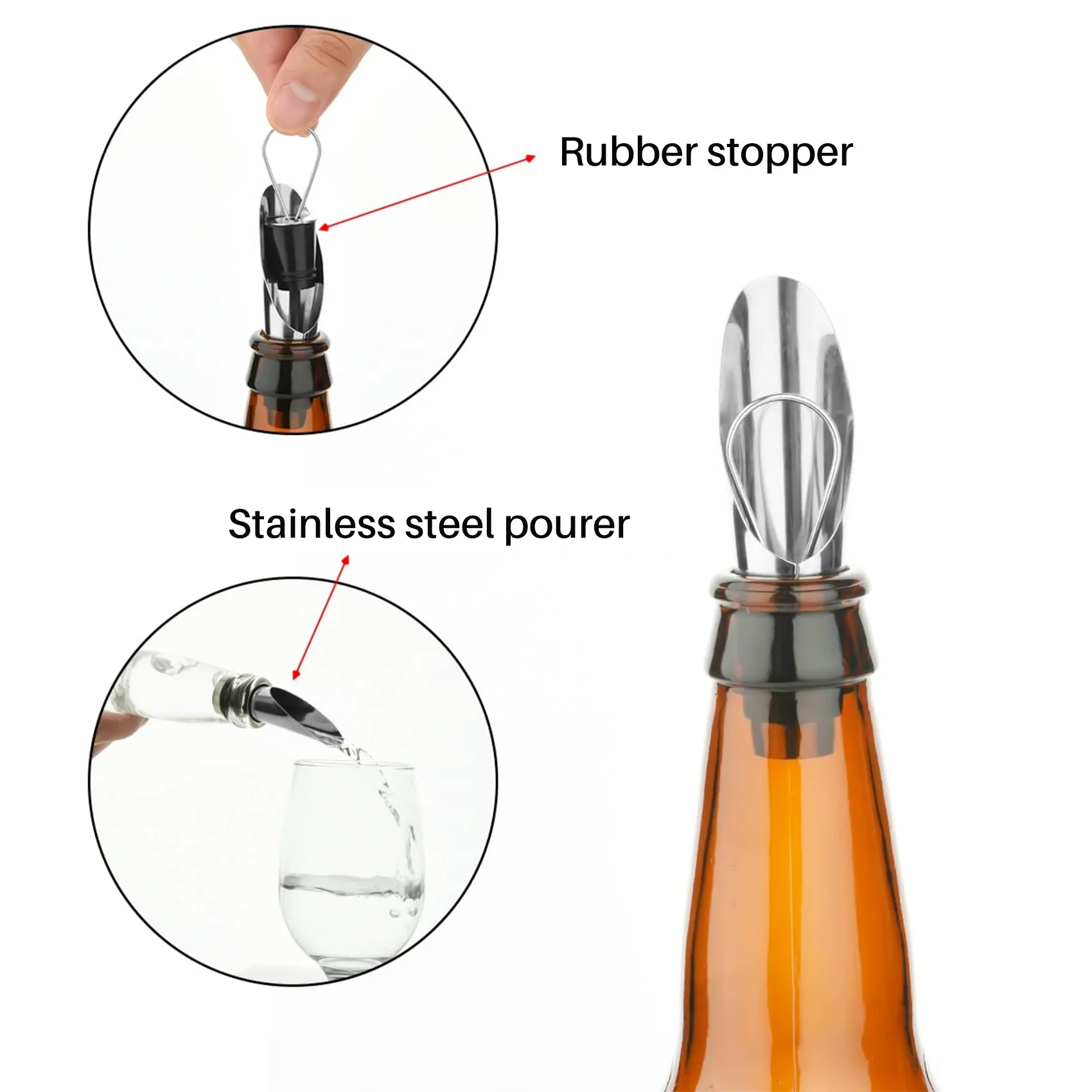 Stainless Steel Wine Stopper Pourer Metal Wine Pouring Drain Bar Home Wine Set Wine Stopper Champagne Stopper
