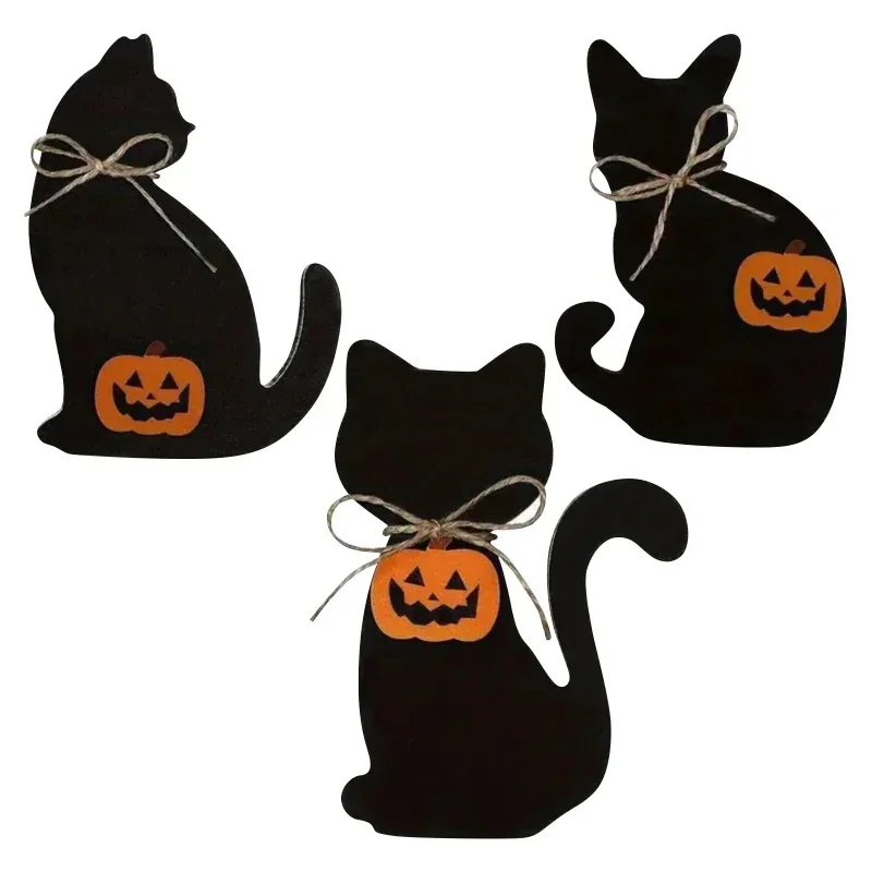 Latest High Quality Halloween Black Cat Wooden Table Cards Rustic Tiered Tray Signs Fall Home Desk Tabletop Decor