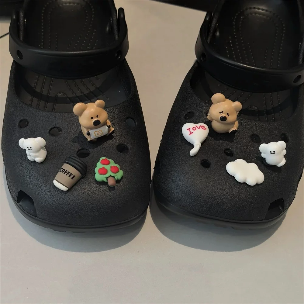 Cute White & Brown Bear Shoe Charms DIY Sandals Clogs Slippers Accessories Cloud Shoe Flower Tree Shoe Decor X-mas Gifts